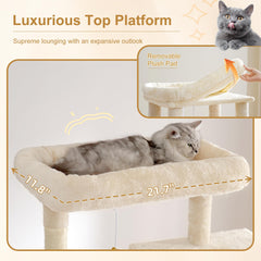 Heybly cat tree features two condos for private lounging.
