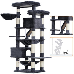 Heybly cat-tree two condos create private dens for naps and hiding.