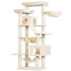 Heybly cat tree two hammocks offer gentle sway and cozy naps.