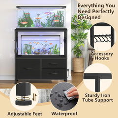 Heybly stand sump area accommodates additional tanks or supplies for flexible aquatics setup.