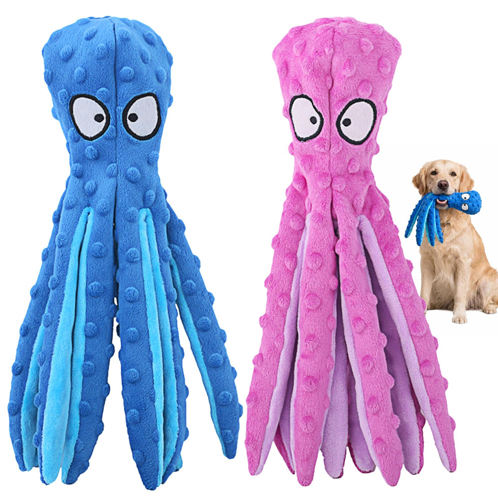 HGB octopus no-stuffing dog toy in a two-pack for interactive play
