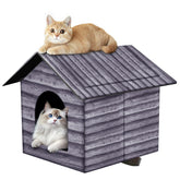HHONG RI SHENG outdoor cat house folds flat for travel and storage.