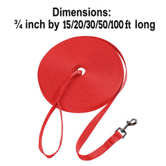 Hi Kiss nylon long leash red back view emphasizes easy handling during training.