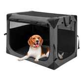 Hiaksedt soft dog crate folded for travel, showing lightweight portability.