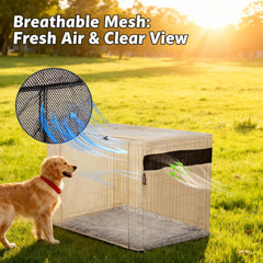 HiCaptain dog crate cover side view highlighting UV-resistant fabric and cozy den space