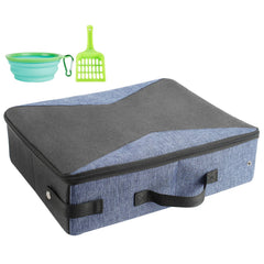HiCaptain portable travel litter box in blue and grey for cats.