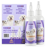 HICC PET dog eye wash bottle top view for gentle daily cleansing.