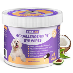 HICC PET Eyes Wipes pack close-up for quick eye cleaning on dogs and cats.