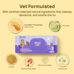 HICC PET Moisturizing Glove Wipes nourish skin and smooth fur.