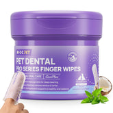 HICC PET Pro Teeth Cleaning Wipes on a finger for easy fingertip application and brushing