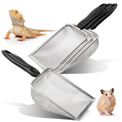 Hiceeden four-pack mesh scooper in stainless steel for beach, pet bath, and shell collecting.