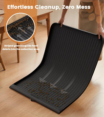 HICOOI dog food mat with diversion grooves guides spills into the collection area.