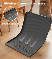 HICOOI mat channels spills into a collection area with diversion grooves for easy cleanup.