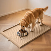 HICOOI dog food mat with raised-edges containing spills on floors.