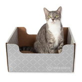 Hide & Scratch light grey diamond cat scratcher box front view for interactive play.