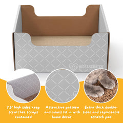 Hide & Scratch open-box interior reveals roomy resting area and scratch pad surface.