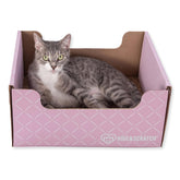 Hide & Scratch light pink diamond top view shows inviting cat scratcher and cozy bed.