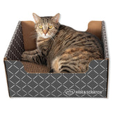 Hide & Scratch cardboard cat scratcher box dark gray diamond inside view showing cozy space