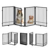 HIDOG metal freestanding dog gate with door in black, 81-inch width for wide doorways.