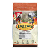 Higgins Sunburst packaging highlights a colorful fruit and veggie mix for large hookbill birds' daily meals.