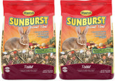 Higgins Sunburst Gourmet Rabbit Food bag open, highlighting DHA omega-3 enrichment and natural ingredients.