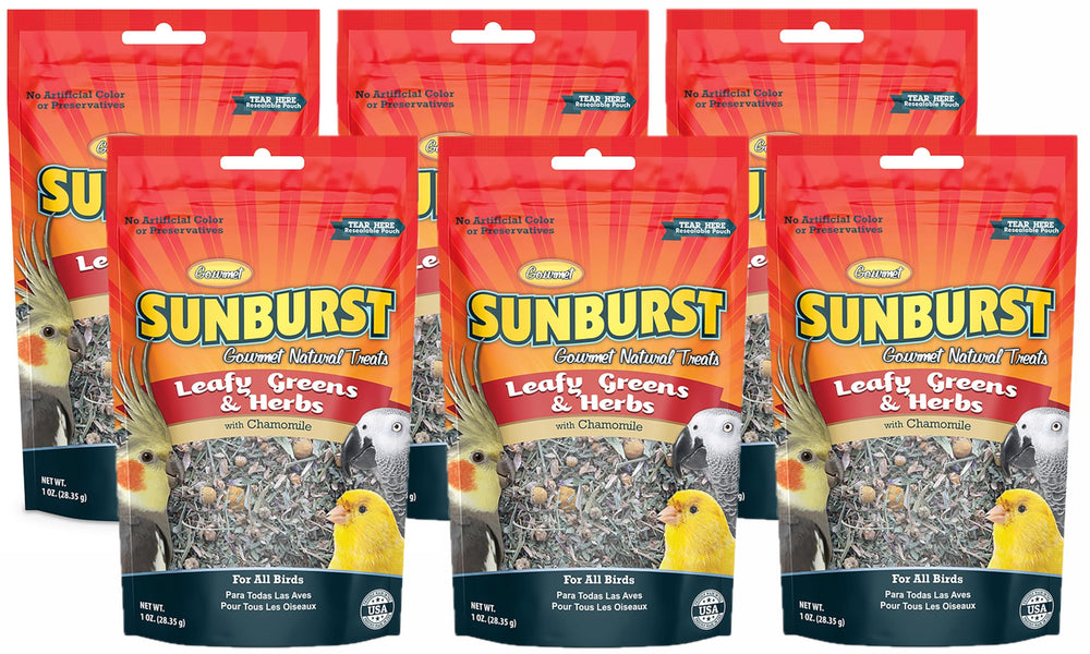 Higgins Sunburst leafy greens treats pack—colorful greens for bird enrichment and nibbling.