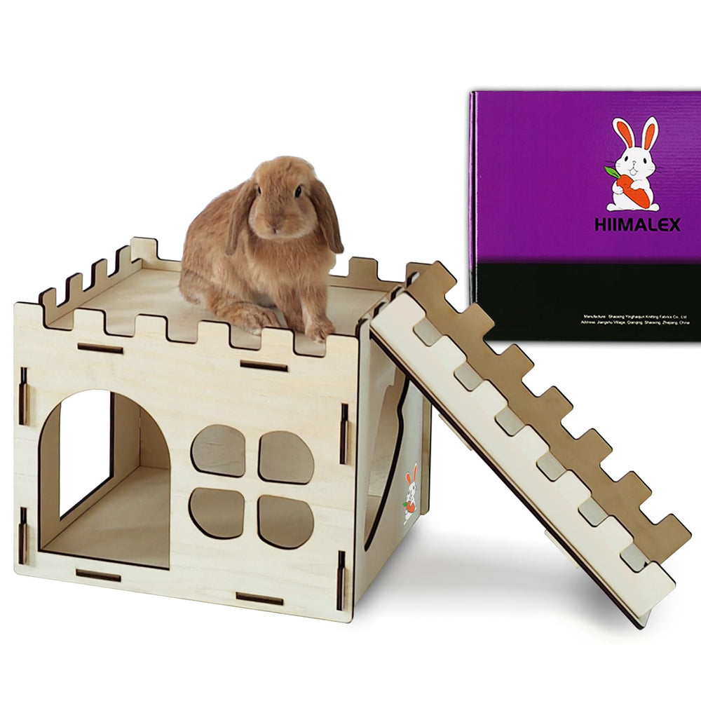 HIIMALEX extra large bunny castle hideout front view, spacious indoor shelter for rabbits.