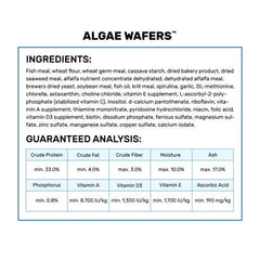 Hikari algae wafers bag back detailing ingredients and spirulina content.