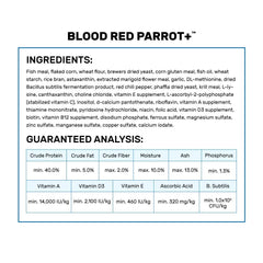 Hikari Blood Red Parrot+ astaxanthin detail for vibrant color.