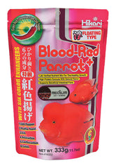 Hikari Blood Red Parrot+ pellets pack highlights color-enhancing formula for parrots.