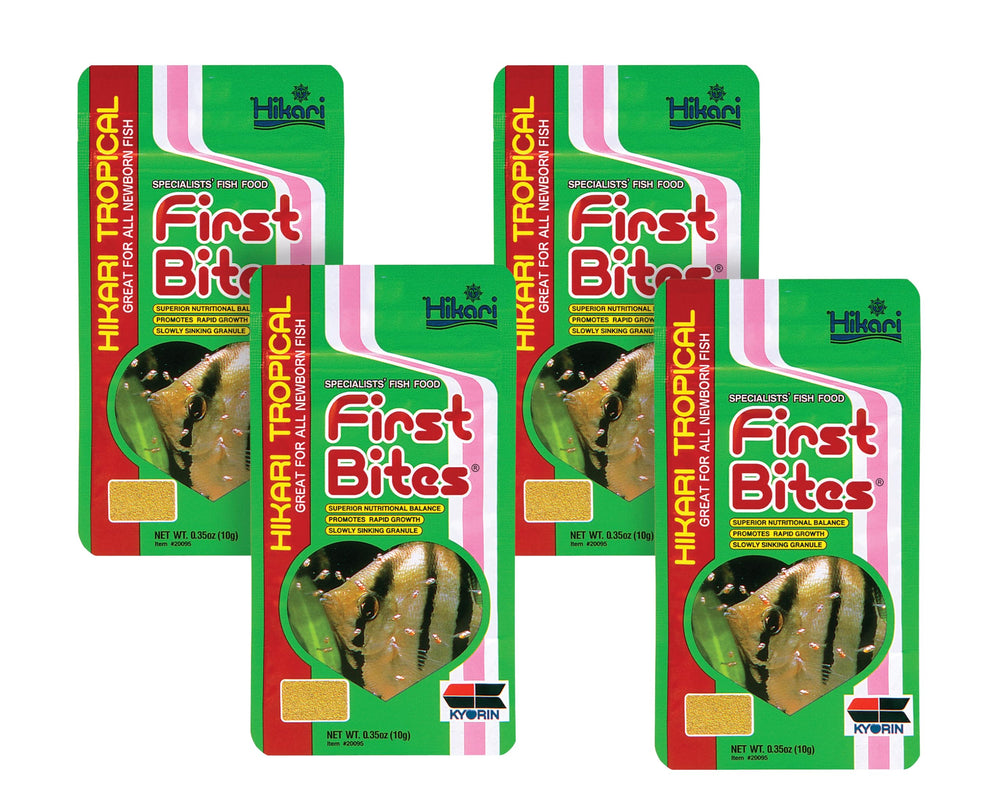 Hikari First Bites packaging showcases the four-pack for convenient newborn fry meals.