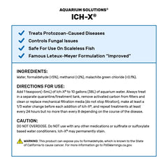 Close-up of Hikari Ich-X Ich Treatment label for ich care in aquariums.