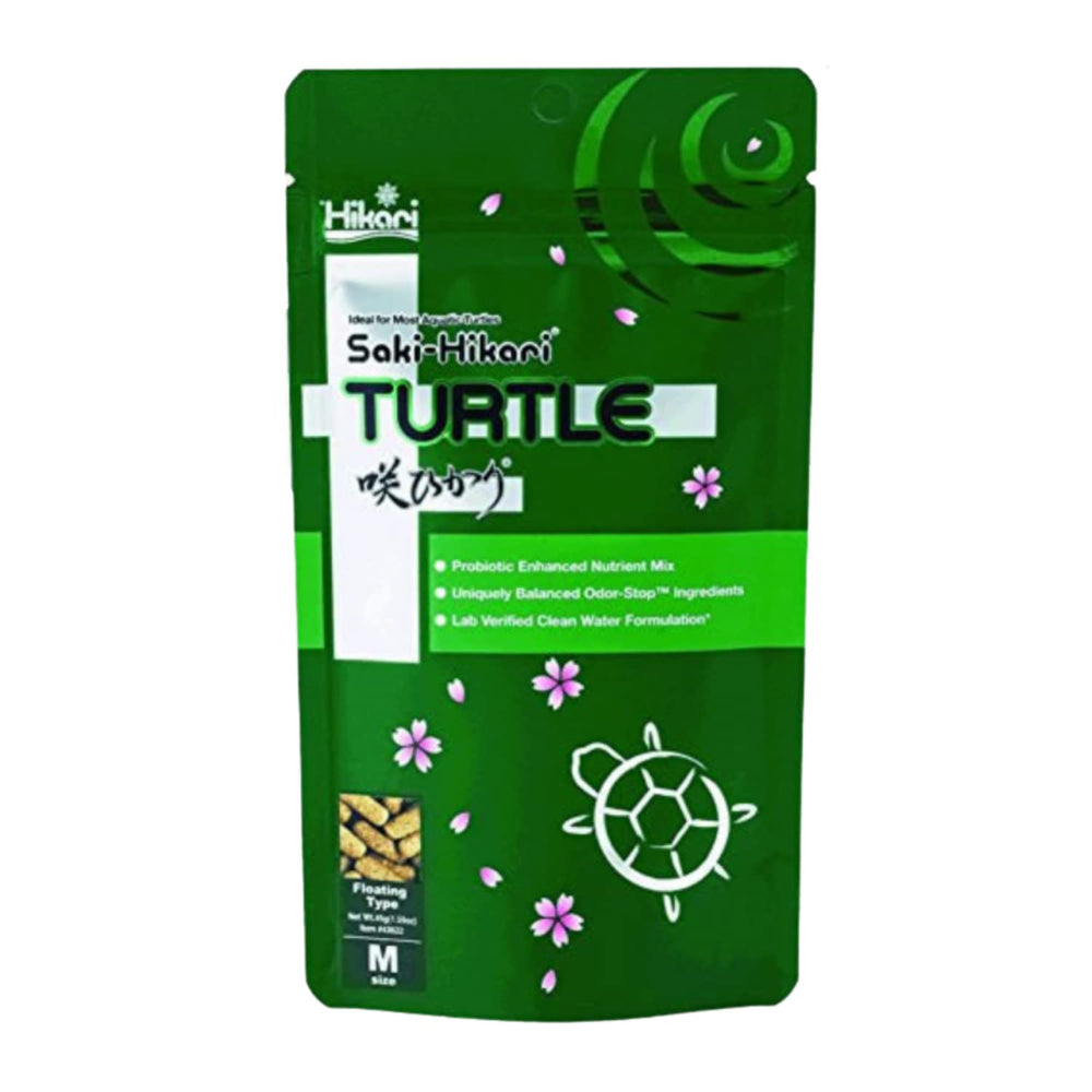 Hikari Saki turtle food 20oz bag supports healthy shell and digestion.