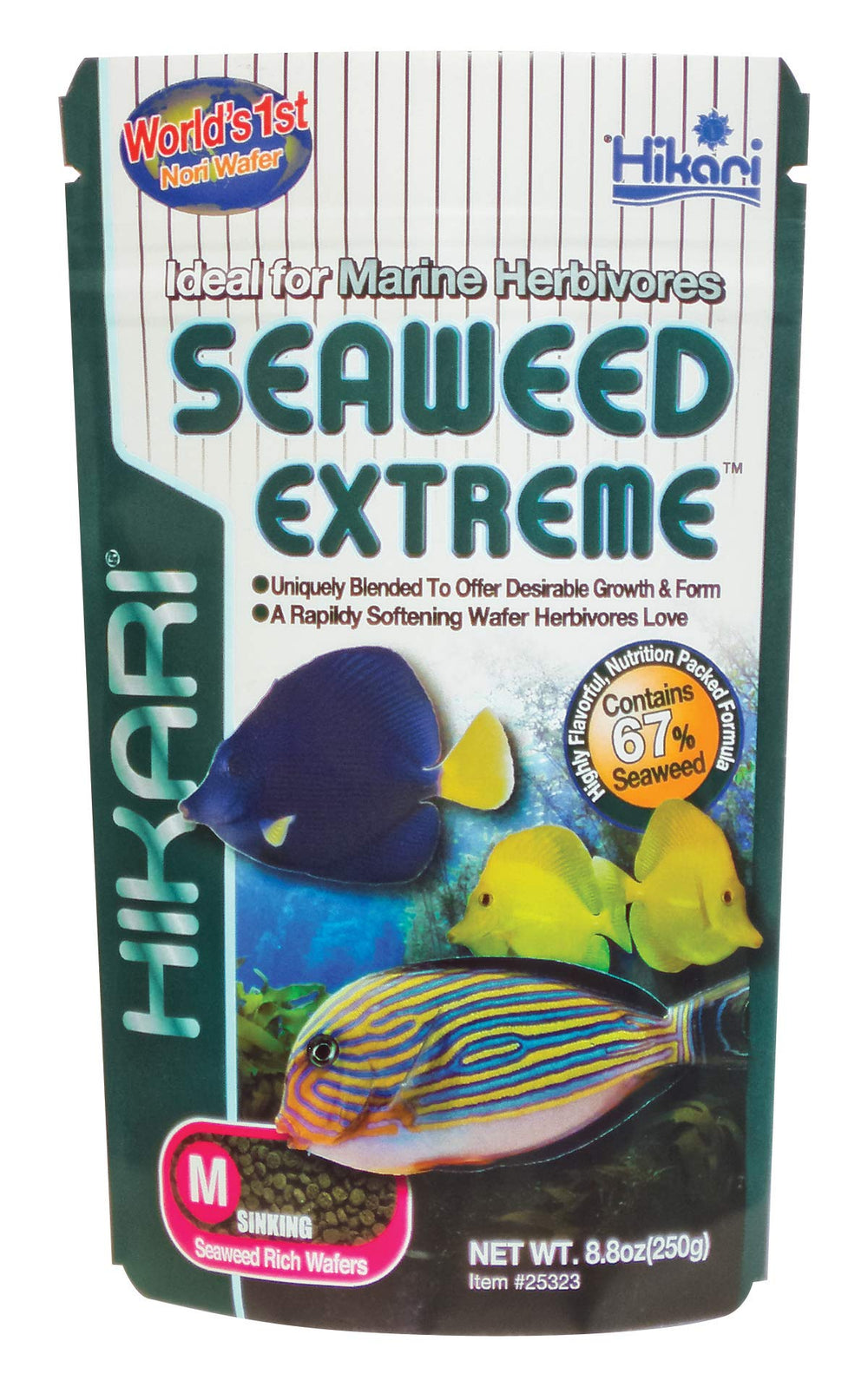 Hikari Seaweed Extreme wafers attract herbivorous fish with a rich aromatic scent
