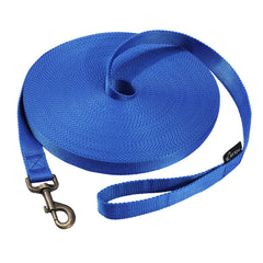 Hi Kiss long dog leash blue 50ft in use for outdoor training