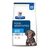 Hill's Prescription Diet d/d potato-venison bag front showing single-protein nutrition for sensitive dogs