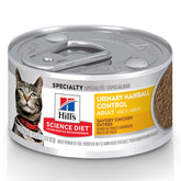 Hill's Science Diet adult urinary hairball care packaging shows balanced minerals for urinary health.