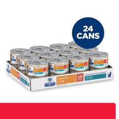 Hill's Prescription Diet c/d Multicare Stress can close-up highlighting tuna and vegetables for urinary support