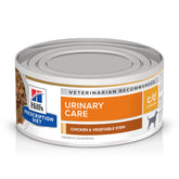 Hill's c/d Multicare urinary stew can with chicken and vegetables, supports urinary balance.