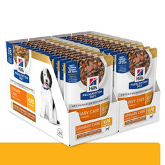 Hill's Prescription Diet CD Multicare urinary stew pouch open showing serving size for dogs.