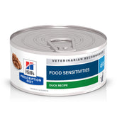 Hill's d/d duck wet cat food can shows single-animal-protein nutrition for sensitivities