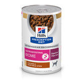 Hill's Gastrointestinal Biome wet dog food can with chicken and vegetables supports digestive comfort.