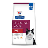 HILL'S Prescription Diet i/d digestive care cat food bag with chicken flavor for digestive support.