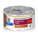 Hill's i/d wet cat food in a bowl showing digestible chicken and vegetables.