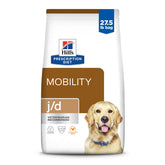 Hill's j/d Joint Care dry dog food bag front with 27.5 lb size for joint support