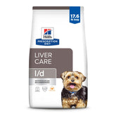 Hill's l/d liver care chicken dry dog food bag supports liver health.