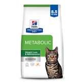 Hill's Prescription Diet Metabolic cat food chicken flavor bag front supports weight management when used as directed