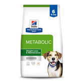 Hill's Prescription Diet Metabolic dry dog food bag with lamb and rice for weight management.