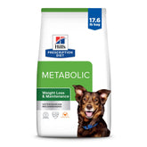 Hill's Prescription Diet Metabolic dry dog food bag front view for weight management support.