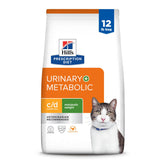 Hill's Prescription Diet Metabolic + Urinary bag front signaling weight and urinary health support for cats.